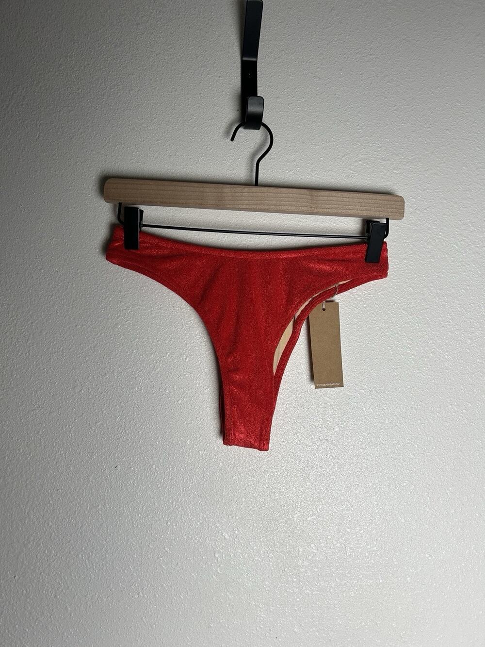 NWT TAN+LINES SWIM By Sivan Ayla Red Thong High Rise Bikini Bottom Size Small